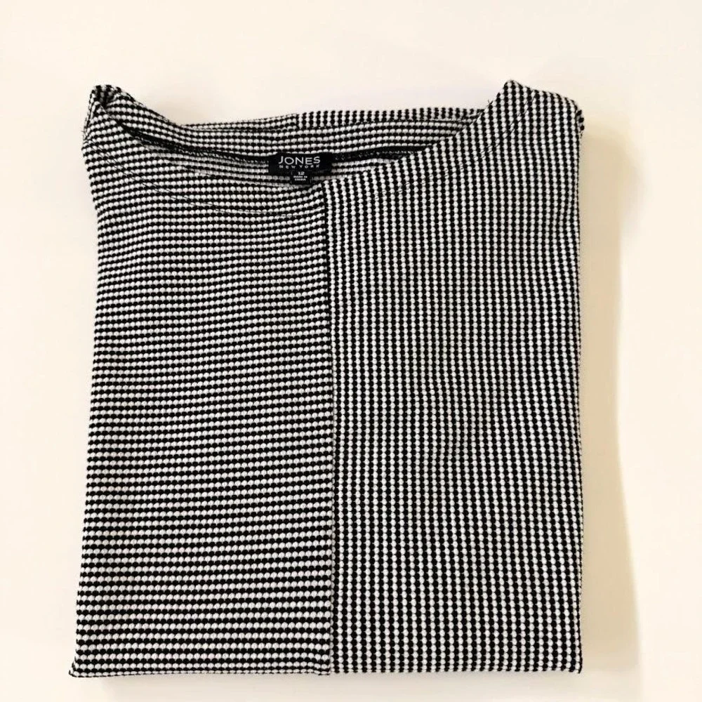05-Jones New York Dress Wmns 12 Shift Knee Length Short Sleeve Geometric Pattern